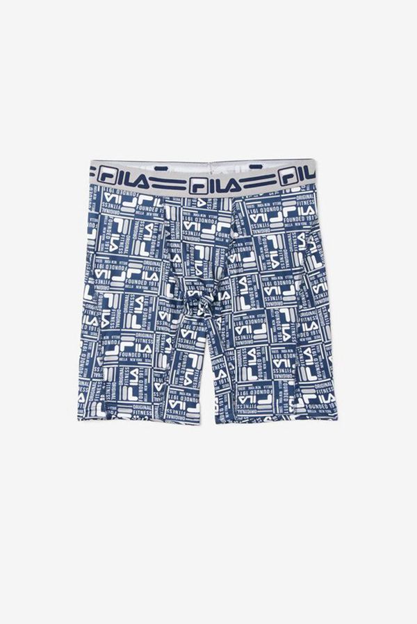 Fila Blue Allover Logo Men's Boxer - Navy/Grey,NZ 231-68319